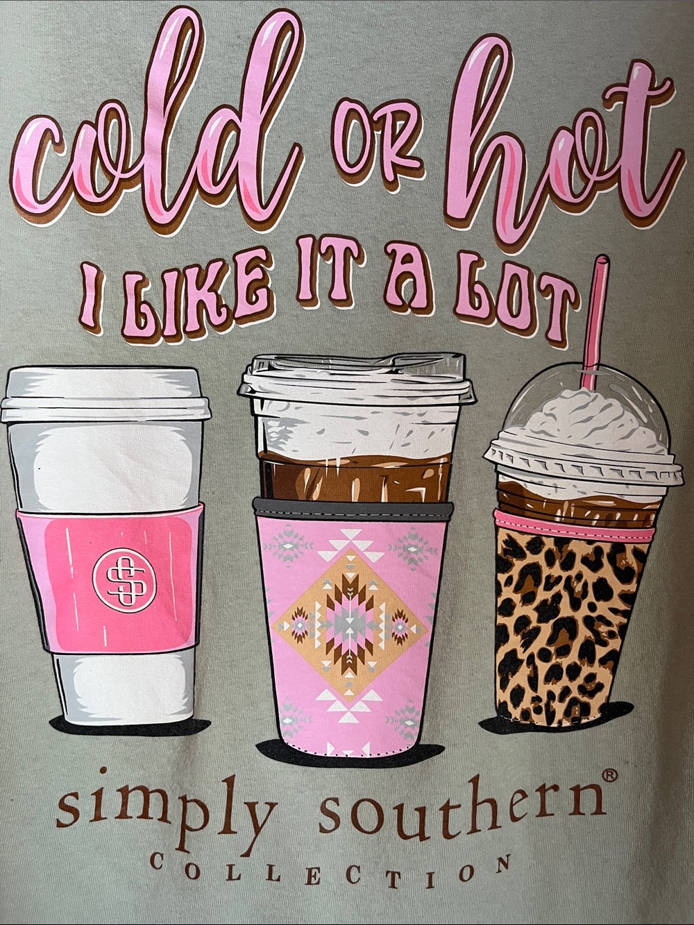 Simply Southern Sage Long Sleeve Tee with Pink & Leopard Coffee Graphic - Picture 4 of 15